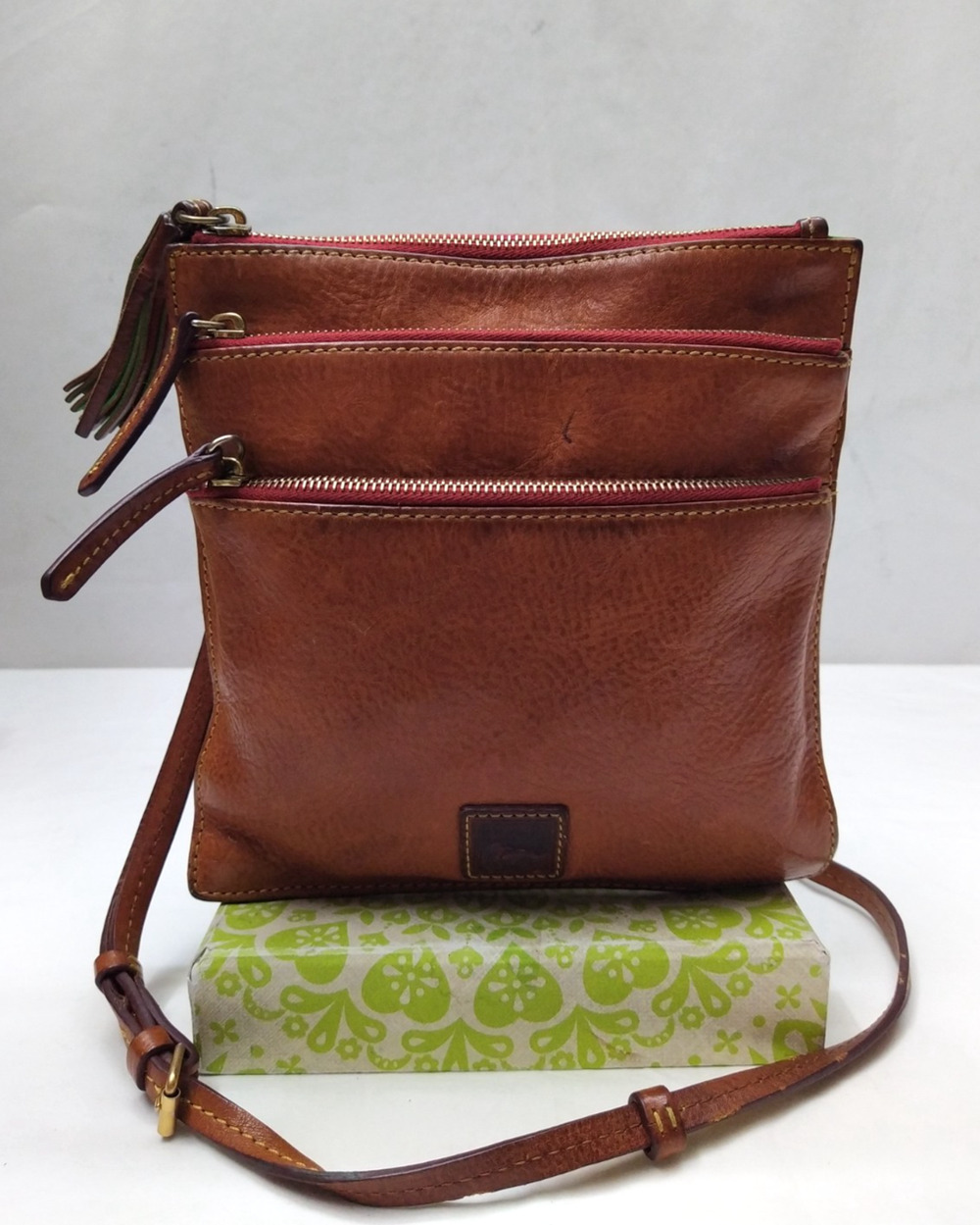 Dooney & Bourke Florentine Brown Leather Zipper Crossbody Bag
